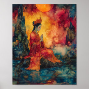 Buddhist Goddess Guanyin Rainbow Surreal Abstrakt Poster