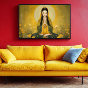 Buddhist Goddess Gult Tara Golden Porträtt Art Poster