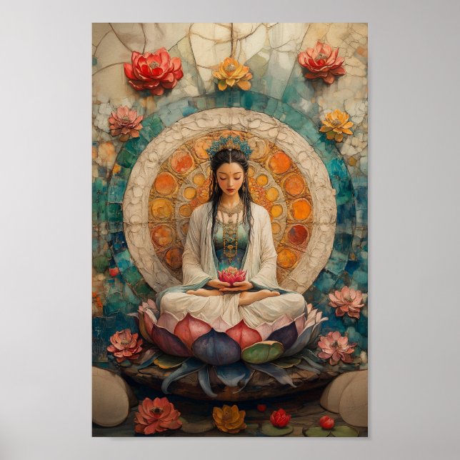 Buddhist Goddess Quan Yin Porträtt Painting Art Poster (Framsidan)