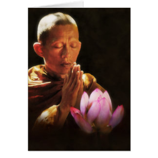 Buddhist Munk i Prayer och Lotus Hälsningskort