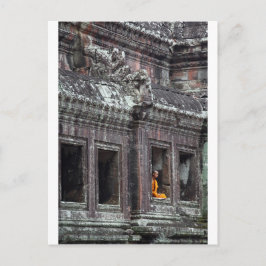 Buddhist munk meditating Angkor Wat temple Vykort