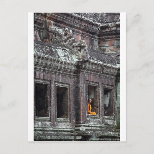 Buddhist munk meditating Angkor Wat temple Vykort