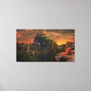 Buddhist Munk Meditating Fantasy liggande Canvastryck