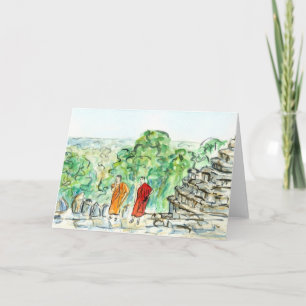 Buddhist Munk vid Temple Hälsning eller Note Cards Kort