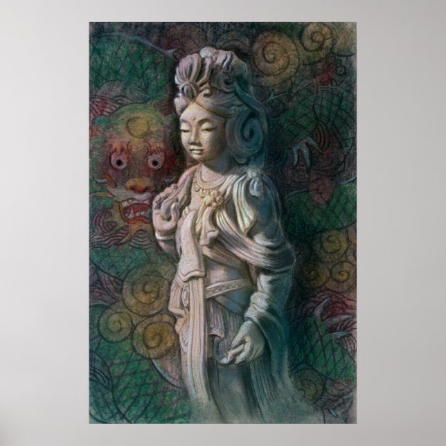 Buddhist Poster Kuan Yin & Zen Dragon Buddha Art (Framsidan)