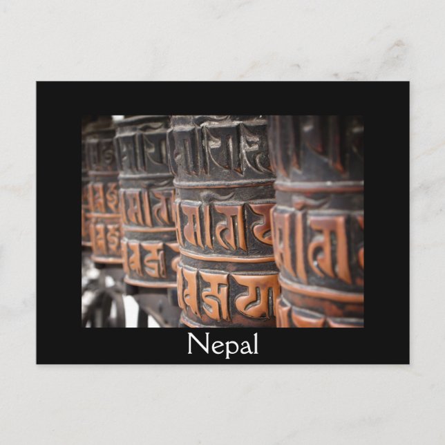 Buddhist prayer hjul svarta textvykort vykort (Framsida)