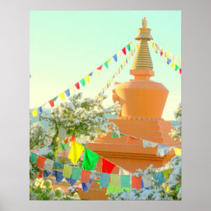 Buddhist stupa i snö poster