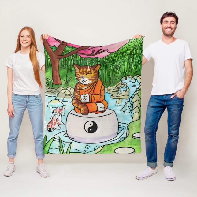 Buddhist Tabby Meditation Cat Fleecefilt (På plats)