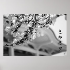 Buddhist Temple White Flowers Alla är Vanity B & W Poster