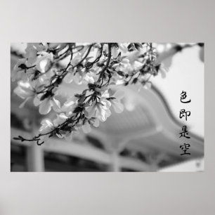 Buddhist Temple White Flowers Alla är Vanity B & W Poster
