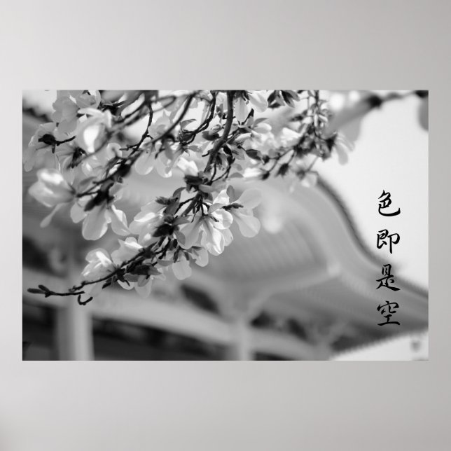 Buddhist Temple White Flowers Alla är Vanity B & W Poster (Framsidan)