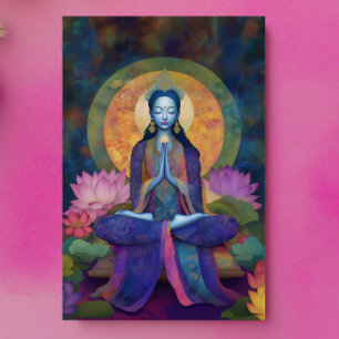 Buddhistisk Gudinna Blå Tara Blommig Regnbåge Måln Vykort