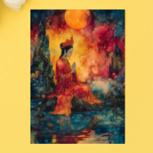 Buddhistisk Gudinna Guanyin Regnbåge Surreal Abstr Vykort