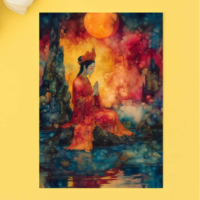 Buddhistisk gudinna Guanyin regnbåge surrealistisk Vykort (Skapare uppladdad)
