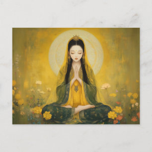 Buddhistisk gudinna Gul Tara Guldporträtt Konst Vykort