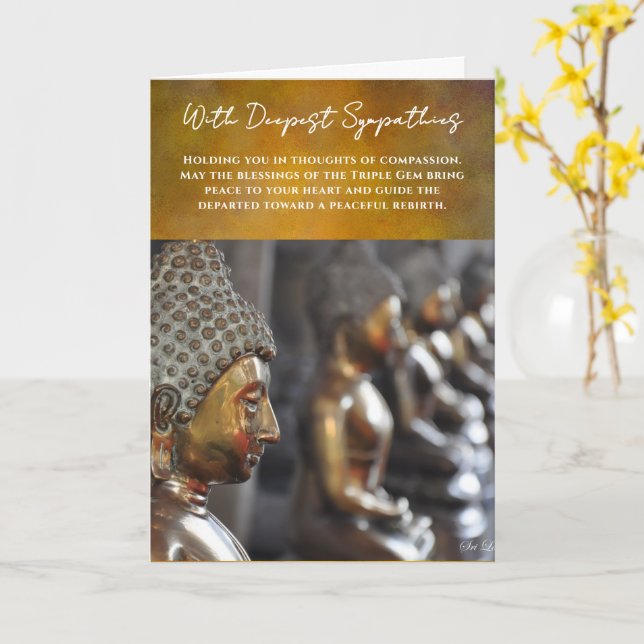 Buddhistisk kondoleanskort med gyllene Buddhasstat Kort (Gul blomma)