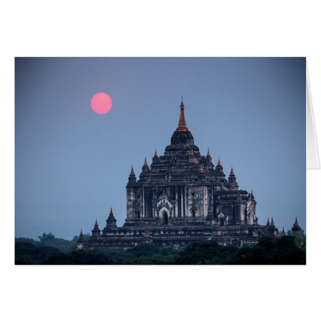 Buddhistisk tempel vid solnedgång hälsningskort (Framsidan Horizontal)
