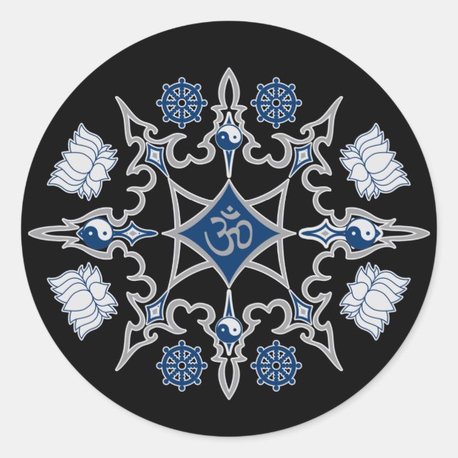 Buddhistiska stamsymboler runt klistermärke (Framsida)
