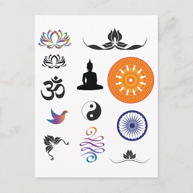 Buddhistiska symboler och mindfulhetssymboler vykort (Framsida)