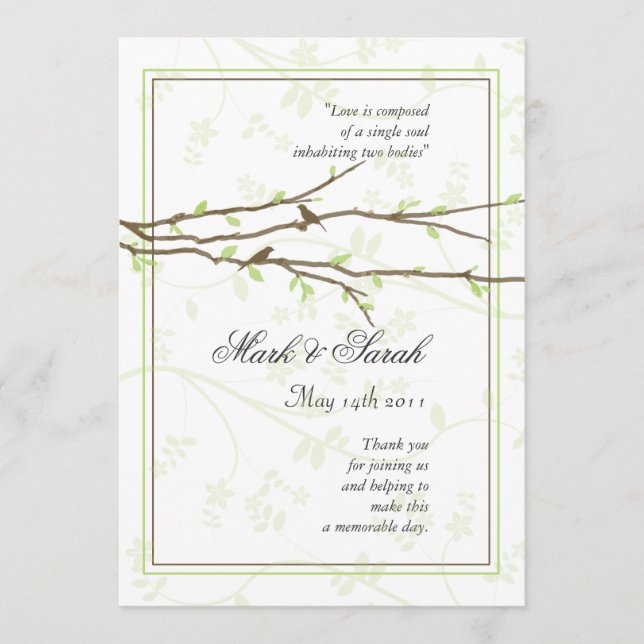 Budding Grenar med Love birds-programmet Program (Framsida)