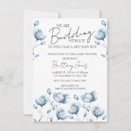 Budding med Joy Blue Baby Shower Inbjudan