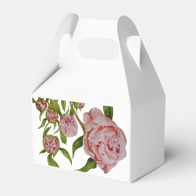 Budding Peonies on Gable Favor Box Presentaskar (Framsidan Sidan)