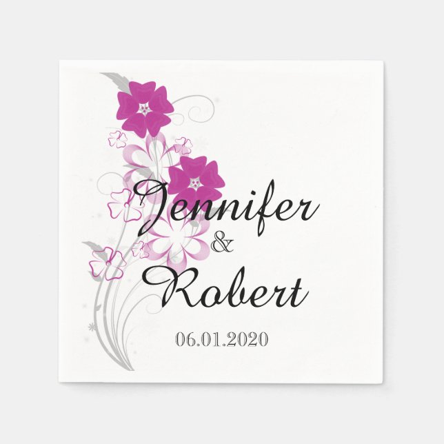 Budding Romantik i Fuchsia Bröllop Napkin Pappersservett (Framsidan)