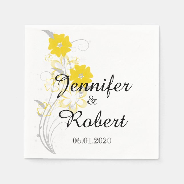 Budding Romantik i Gult Bröllop Napkin Pappersservett (Framsidan)