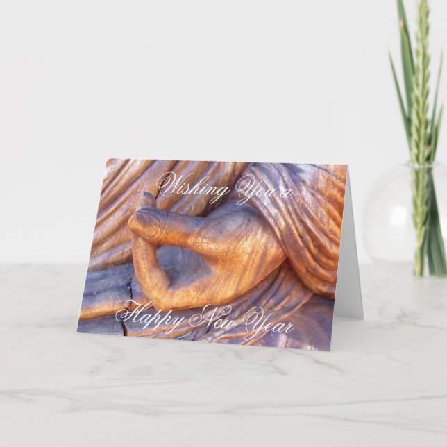 Buddisten räcker mudraen nytt år helgkort (Framsida)