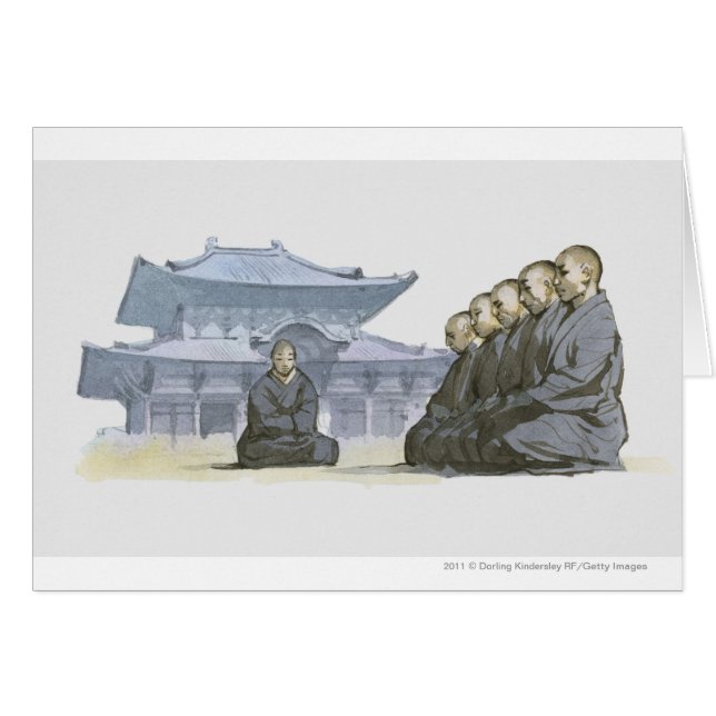 Buddistiska munkar för Zen som knäfaller det Hälsningskort (Framsidan Horizontal)