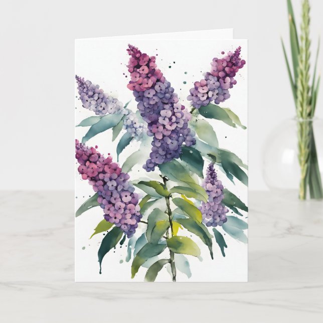 Buddleia - Akvarellblommor Kort (Framsida)