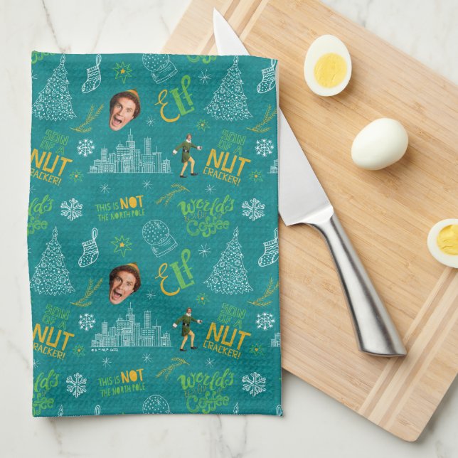 Buddy, Elf Teal Quote Mönster Kökshandduk (Vikt i Fjärdedel)