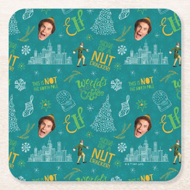 Buddy, Elf Teal Quote Mönster Underlägg Papper Kvadrat (Framsidan)