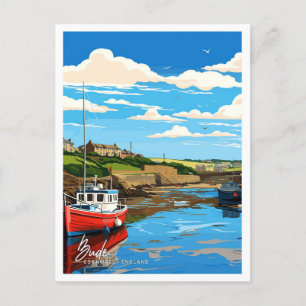 Bude Cornwall England Artwork Travel Illustration Vykort