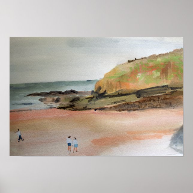 Bude Cornwall Storbritannien Kust Vattenfärg Lands Poster (Framsidan)