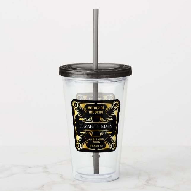 Budens mamma Art Deco Bröllop Guld och svart Take Away Mugg (Framsida)