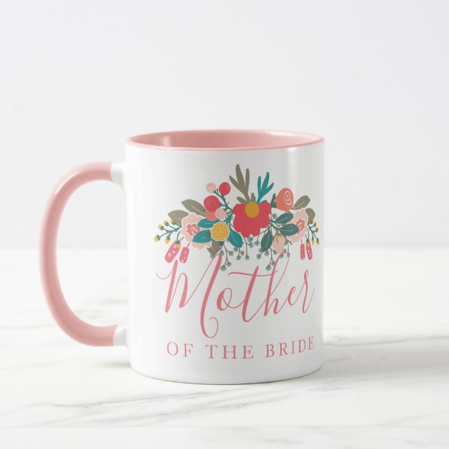 Budens mamma eller Groom Rosa Blommigt Bouquet Mugg (Vänster)