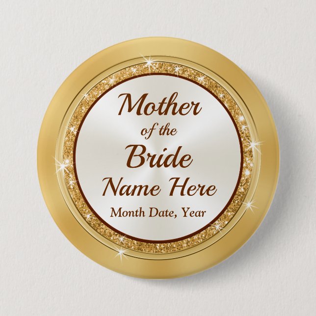 Budens mamma Pin, PERSONLIG, Guld Tema Knapp (Framsida)