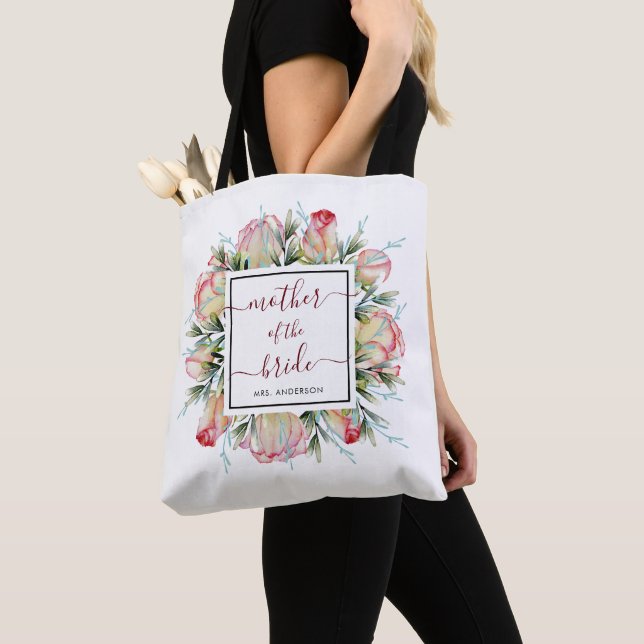 Budens mamma Rosa Blommigt Bröllop Tote Bag Tygkasse (Närbild)