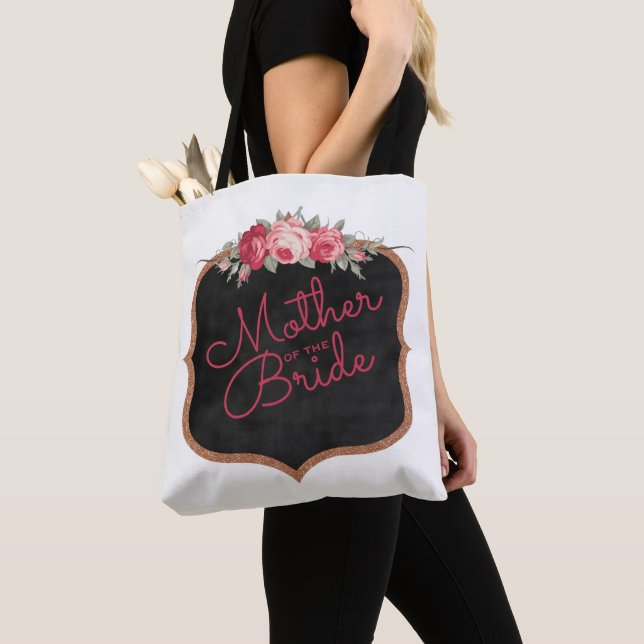Budens mamma Script Rosa Blommigt Bröllop Tygkasse (Närbild)