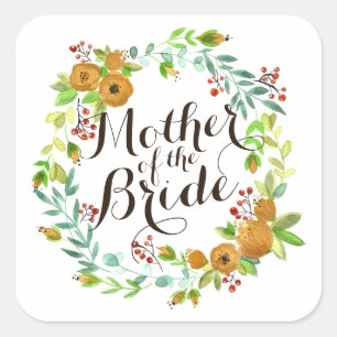 Budens mamma Watercolor Weddin Sticker Seal Fyrkantigt Klistermärke