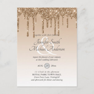 BUDG Rosa Guld Glitter WEDDING INVITE Vykort