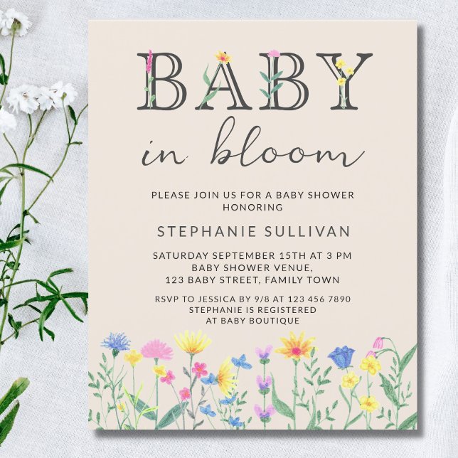 Budge Baby i Bloom Blommigt Baby Shower Inbjudan (Skapare uppladdad)