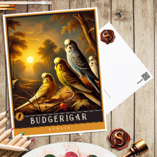Budgerigar Djurvykort för Vintage av nödfamiljen Vykort