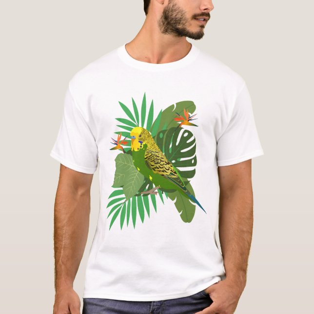 Budgerigar with leaves t shirt (Framsida)
