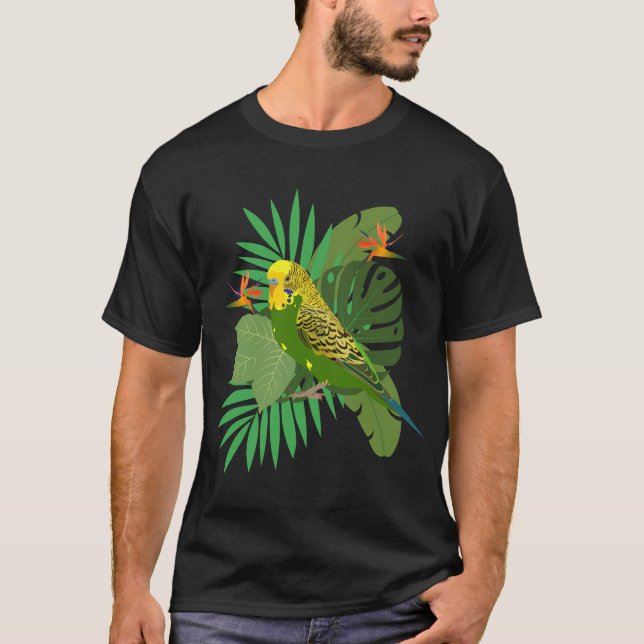 Budgerigar with leaves t shirt (Framsida)