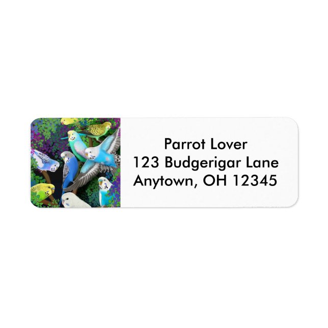 Budgerigars i Ferns Label Returadress Etikett (Framsidan)