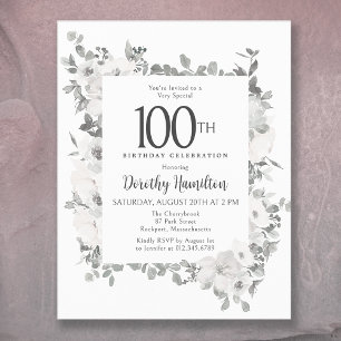 Budget 100:e inbjudan till vit Blommigt på födelse