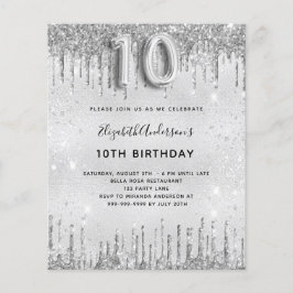 Budget 10 födelsedag silver glitter inbjudan