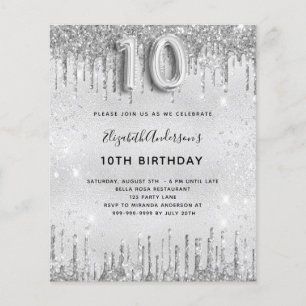 Budget 10 födelsedag silver glitter inbjudan